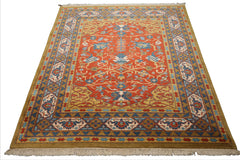 8x10 Orange, Gold, Ivory Color Hand Knotted Heriz Wool Traditional Oriental Rug