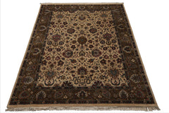 8x10 Ivory, Olive, Green Color Hand Knotted Kashan Wool Traditional Oriental Rug