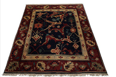 8x10 Navy, Rust, Ivory Color Hand Knotted Tibetan Wool Arts & Crafts Oriental Rug