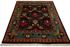 8x10 Charcoal, Turquoise, Rose Color Hand Knotted Tibetan Wool Arts & Crafts Oriental Rug