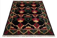 8x10 Black, Green, Lavender Color Hand Knotted Tibetan Wool Arts & Crafts Oriental Rug