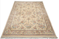 9x12 Ivory, Taupe, Rose Color Hand Knotted Kashan Wool Traditional Oriental Rug