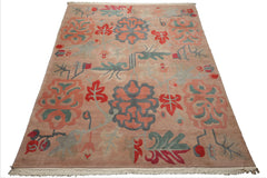 9x12 Beige, Peach, Rose Color Hand Knotted Tibetan Wool Art Deco Oriental Rug