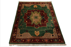8x10 Green, Chocolate, Taupe Color Hand Knotted Tibetan Wool Arts & Crafts Oriental Rug