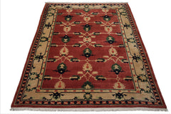 9x12 Teracotta, Light gold, Green Color Hand Knotted Tibetan Wool Arts & Crafts Oriental Rug