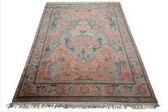 9x12 Aqua, Peach, Blue Color Hand Knotted Tibetan Wool Modern & Contemporary Oriental Rug