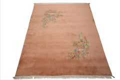 8x10 Rose, Aqua, Turquoise Color Hand Knotted French Aubusson Savonnerie Wool Traditional Oriental Rug
