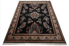 9x12 Black, Ivory, Green Color Hand Knotted Sarouk New Zealand Wool Traditional Oriental Rug