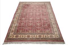 9x12 Plum, Ivory, Aqua Color Hand Knotted Heriz Wool Traditional Oriental Rug