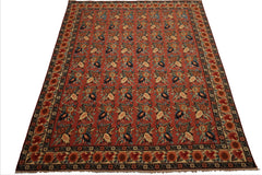 8x10 Rose, Ivory, Blue Color Hand Knotted Karabagh Causcasian Wool Traditional Oriental Rug