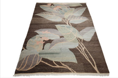 9x12 Brown, aqua, Gray Color Hand Knotted Tibetan Wool Art Deco Oriental Rug