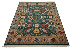 8x10 Green, Peach, Rose Color Hand Knotted Oushak New Zealand Wool Arts & Crafts Oriental Rug