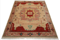 9x12 Ivory, Rose, Burnt Orange Color Hand Knotted Tibetan Wool Arts & Crafts Oriental Rug