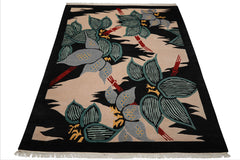 9x12 Ivory, Charcoal, Turquoise Color Hand Knotted Tibetan Wool Art Deco Oriental Rug