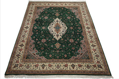 9x12 Green, Ivory, Taupe Color Hand Knotted Pak Persian Wool Traditional Oriental Rug
