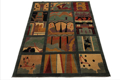 8x10 Teal, Peach, Gold Color Hand Knotted Tibetan Wool Arts & Crafts Oriental Rug