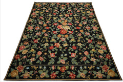 9x12 Black, Green, Orange Color Hand Woven Portugese Needlepoint Wool Traditional Oriental Rug