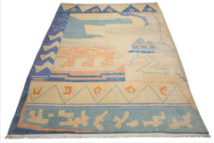 9x12 Ivory, aqua, Rose Color Hand Knotted Tibetan New Zealand Wool Art Deco Oriental Rug