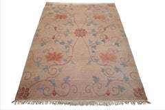 9x12 Taupe, Beige, Rose Color Hand Knotted Tibetan Wool Transitional Oriental Rug