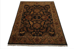 8x10 Charcoal, Gold, Rust Color Hand Knotted Agra Wool Traditional Oriental Rug