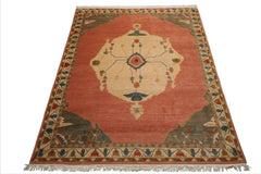 8x10 Rose, Ivory, Gray Color Hand Knotted Tibetan Wool Traditional Oriental Rug