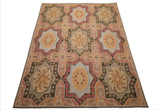 8x10 Sage, Gold, Pink Color Hand Woven Aubusson Needlepoint Wool Traditional Oriental Rug