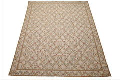 8x10 Ivory, Gold, Green Color Hand Woven Aubusson Needlepoint Wool Traditional Oriental Rug