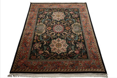 8x10 Black, Rose, Blue Color Hand Knotted French Aubusson Savonnerie New Zealand Wool Traditional Oriental Rug