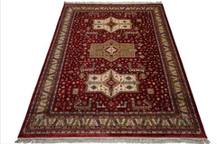 9x12 Burgundy, Ivory, Green Color Hand Knotted Shirvan New Zealand Wool Traditional Oriental Rug