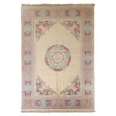 10x14 Ivory, Rose, Aqua Color Hand Knotted Aubusson Savonnerie Wool Traditional Oriental Rug