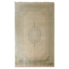 11x18 Beige, Tan, Aqua Color Hand Knotted Aubusson Savonnerie Wool Traditional Oriental Rug