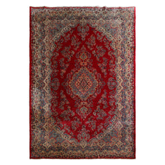 12x18 Red, Aqua, Ivory Color Hand Knotted Kerman Wool Traditional Oriental Rug