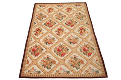 6x9 Ivory, Beige, Tan Color Hand Woven French Aubusson Savonnerie Wool Traditional Oriental Rug