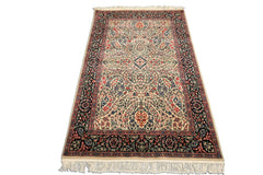 4x6 Ivory, Black, Rose Color Hand Knotted Kashan New Zealand Wool Traditional Oriental Rug