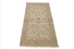 LoomBloom 3'x5' Hand Knotted Beige Wool Afghan Transitional Oushak Design Oriental Area Rug