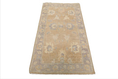 LoomBloom 3'1''x5'2" Hand Knotted Tan Wool Afghan Oushak Transitional Pattern Oriental Area Rug