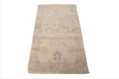 LoomBloom 3'x5' Hand Knotted Ivory Wool Afghan Transitional Oushak Design Oriental Area Rug