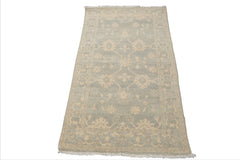 LoomBloom 3'x5' Hand Knotted Ivory Wool Afghan Oushak Transitional Style Oriental Area Rug