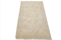 LoomBloom 3'1''x4'10" Hand Knotted Ivory Wool Afghan Oushak Transitional Style Oriental Area Rug