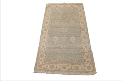 LoomBloom 3'x5' Hand Knotted Mint Wool Afghan Oushak Transitional Pattern Oriental Area Rug