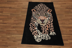 LoomBloom 3'x5' Charcoal Hand-Tufted Jaguar Pattern Wool Modern Oriental Area Rug