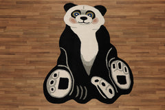 LoomBloom 3'x5' Ivory Black Hand-Tufted Panda Motif Wool Oriental Area Rug