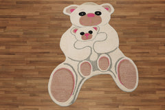 LoomBloom 3'x5' Ivory Hand-Tufted Bear Design Wool Modern Oriental Area Rug