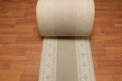 Runner Taupe, Beige, Color Machine Made All-Over 100% Wool Art Deco Style Oriental Rug
