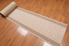 Runner Taupe, Beige, Brown Color Machine Made Floral 100% Wool Traditional Oriental Rug
