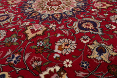 Round Burgundy, Navy, Ivory Color Hand Knotted Tabriz Round Wool Traditional Oriental Rug