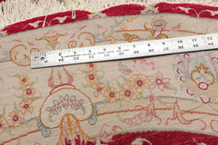 Round Red, Ivory, Blue Color Hand Knotted Tabriz Round Wool& Silk Traditional Oriental Rug