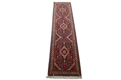 Runner Navy, Ivory, Red Color Hand Knotted Jozan Sarouk Wool Traditional Oriental Rug
