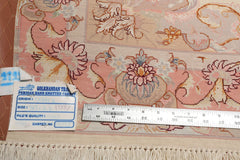 3x5 Ivory, Rose, Taupe Color Hand Knotted Tabriz Wool & Silk Traditional Oriental Rug