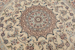 Round Ivory, Tan, Rose Color Hand Knotted Nain Round Wool & Silk Traditional Oriental Rug